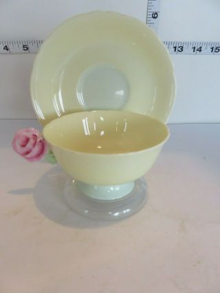 Lovely Paragon Pastel Yellow And Green W Pink Rose Handle Cup And Saucer 2