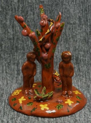 Lester Breininger Redware Pottery Early 1974 Tree Of Life - Adam,  Eve,  Snake