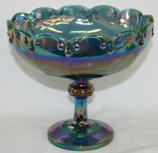 Vintage Indiana Harvest Blue Carnival Glass Candy Bowl Fruit Dish Scalloped Edge