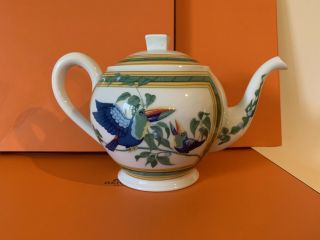 Hermes Toucans Teapot 5.  5 Inch - - Hard To Find Pattern -