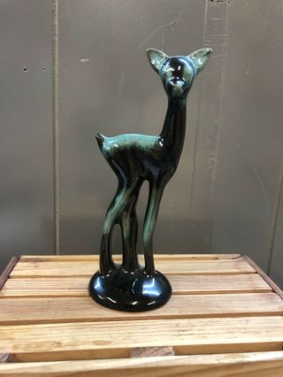 Blue Mountain Art Pottery Standing Deer Green Glazed Red Clay