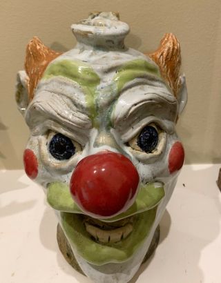 Wa Flowers Rare Evil Clown Face Jug 9.  5” Tall 8” Across