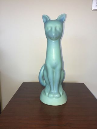 Vintage Van Briggle Pottery Turquoise/blue Green Tall Cat Figurine 14.  5 " - Rare