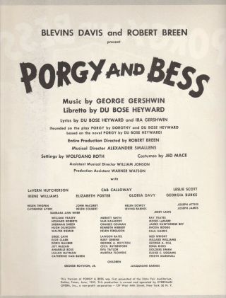 PORGY AND BESS 1953 THEATER PROGRAM - CA CALLOWAY,  LESLIE SCOTT,  ETC. 3
