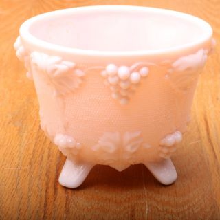 Pink Milk Glass Footed Grape Pattern Sugar Candy Bowl Dish