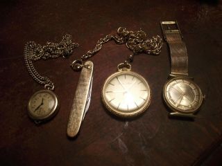 Vintage Elgin 10k Gold Filled Ladies Ever Swiss Mens Pocket Watches & More
