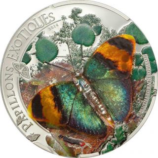 Central African Rep 2014 Butterflies In 3d Euphaedra Neophron Silver Proof Coin