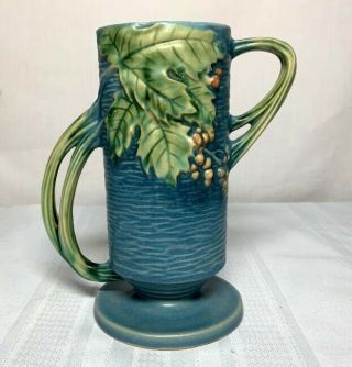 Roseville Pottery,  Bushberry,  Blue Double Twig Radical Handled Vase,