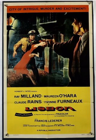 Lisbon Movie Poster (verygood) One Sheet 1956 Ray Milland Claude Rains 3185