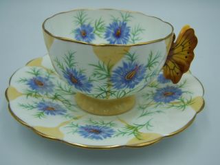 Vintage Aynsley Tea Cup Saucer Blue Flowers With Butterfly Handle 2