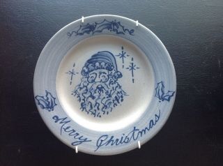 Rowe Pottery Hand Crafted Cambridge Wis Salt - Glazed Blue Merry Christmas