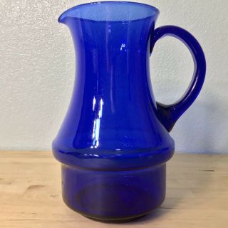 Vgt Colbalt Blue Large Hand Blown Glass Water Juice Pitcher (vgc) 9.  25” Tall