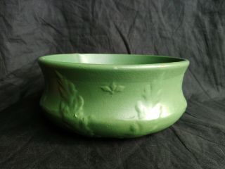 Early Zanesville Stoneware Pottery Matte Green 208 Art Bowl Or Dish,  1920 