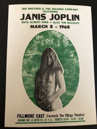 Vintage Janis Joplin Village Theatre Mar.  8 1968 Concert Postcard York City