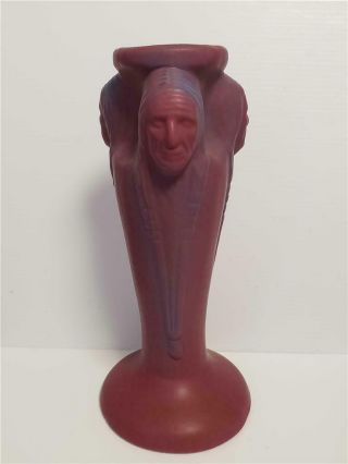 Van Briggle Pottery Vase Three Face Native American Indian Mulberry Persian Rose