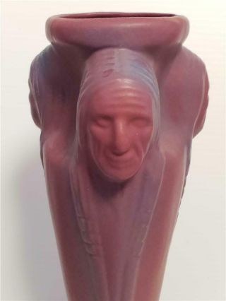 VAN BRIGGLE Pottery Vase Three Face NATIVE AMERICAN Indian Mulberry Persian Rose 2
