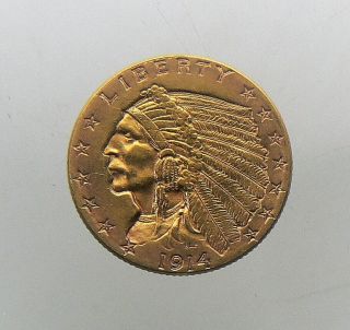 1914 Indian Head $2.  5 Dollar Quarter Eagle Gold Coin
