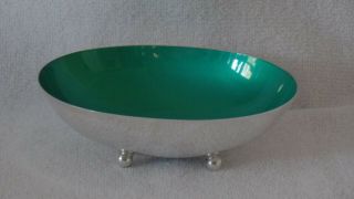 Reed And Barton Silverplate Green Enamel Footed Oval Candy Bonbon Dish Bowl 143