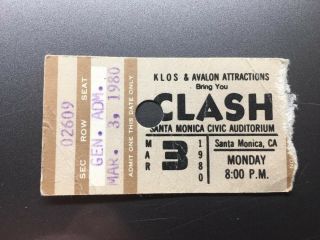 The Clash Concert Ticket Stub March 3,  1980 Santa Monica California