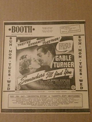 1942 Clark Gable & Lana Turner In Somewhere I 