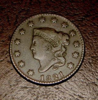 1821 N - 2 Coronet Head Large Cent Variety Very Fine Key Date 1c Coin