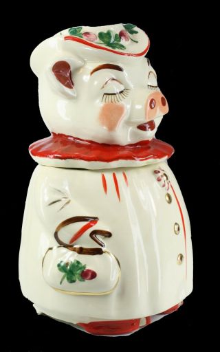 VERY RARE Vtg 1940 ' s Shawnee Pottery Winnie Pig Cookie Jar RED Collar Gold Trim 2