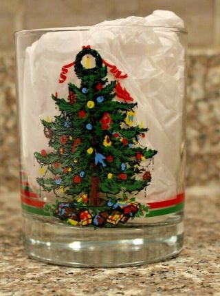 Nib Vintage Georges Briard Yuletide Christmas Tree Glasses W/ Coasters