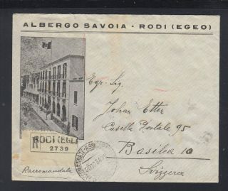 Italy R - Mail Cover Rodi (egeo) Rhodos Circ.  1934 To Basilea Basel Switzerland