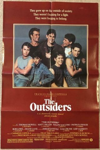 Coppola,  S.  E.  Hinton Outsiders 1982 27x41 Top Cast Org Movie Poster 1014