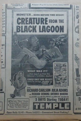 1954 Newspaper Ad For Movie The Creature From The Black Lagoon - What Was It?