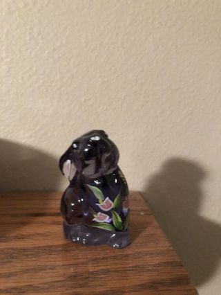 Fenton Art Glass Bunny Rabbit Hand Painted Bless You Figurine - Violet Purple
