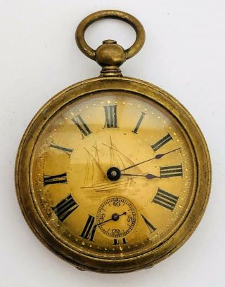 Antique Key - Winding Swiss Made Gold Plated Pocket Watch For Parts/repair