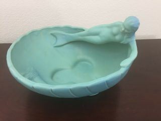 Van Briggle Art Pottery Siren Of The Sea Mermaid Bowl,  Turquoise