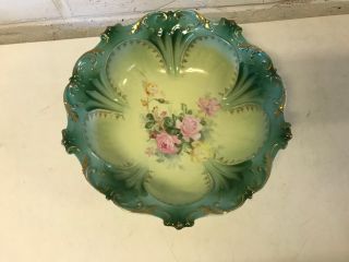 Antique Rs Prussia Porcelain Bowl W/ Pink & Yellow Roses Flowers Decoration