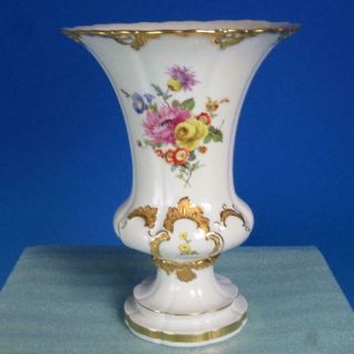 Meissen Crossed Swords - Hand Painted Flowers - Vase - 9¾ Inches