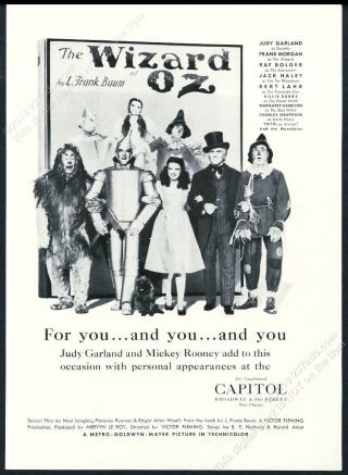 1939 The Wizard Of Oz Judy Garland Cast Photo Unusual Nyc Appearance Print Ad