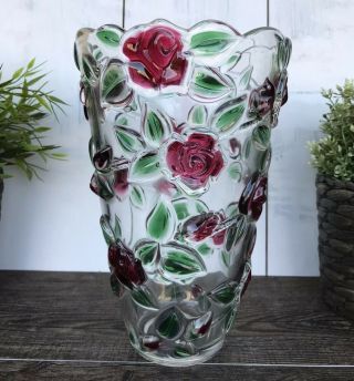 Mikasa Celebrations Rose Garden Crystal Vase Made In Germany.  9.  5 " Tall
