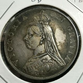1887 Great Britain Silver Queen Victoria Double Florin Crown Coin