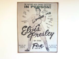 Vintage Elvis Presley Metal Sign Concert On May 25th,  1956 Detroit,  Mi