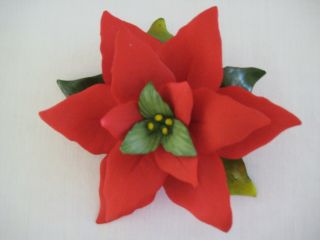 Fabar Capodimonte Porcelain Red Poinsettia Made In Italy