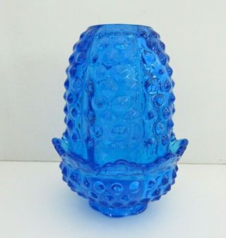 Fenton Colonial Blue Hobnail 2 - Pc Fairy Lamp,  Post 1970,  Marked In Oval,  Gift