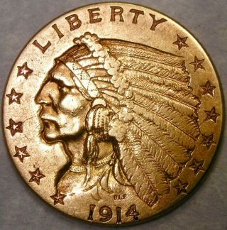 1914 Indian Head Gold Quarter Eagle $2.  5 Appealing Very Scarce Semi Key Date