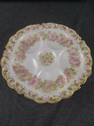 Antique Haviland Limoges Porcelain Oyster Plate Gorgeous Roses & Gilding