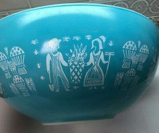 Vintage Pyrex - Turquoise Amish Butterprint 444 Nesting Cinderella Mixing Bowl 4q