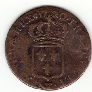 Rare 1720 Cc,  French Colonial Copper Half Sol,  John Law Period