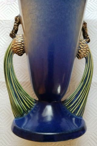 Big 10 1/2 " Antique Roseville Pottery Blue Pinecone Vase Ex