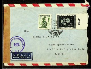 Austria 1952 Wien Via Airmail 2v,  Block Of 6 Birds On Back Cover To Usa