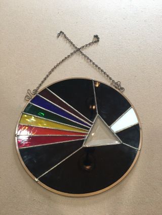 Pink Floyd Dark Side Of The Moon Prism Symbol Round Stained Glass Panel 10.  25 " D