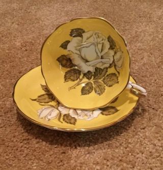 Paragon Large Cabbage Rose Yellow Cup & Saucer Double Warrant