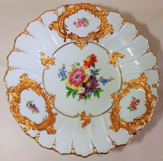 Meissen Porcelain Show Plate Charger Lavish Gilt & Flowers 1924 - 1934